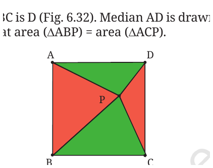 Fig. 6.33: Square ABCD with interior point P (red vs green)