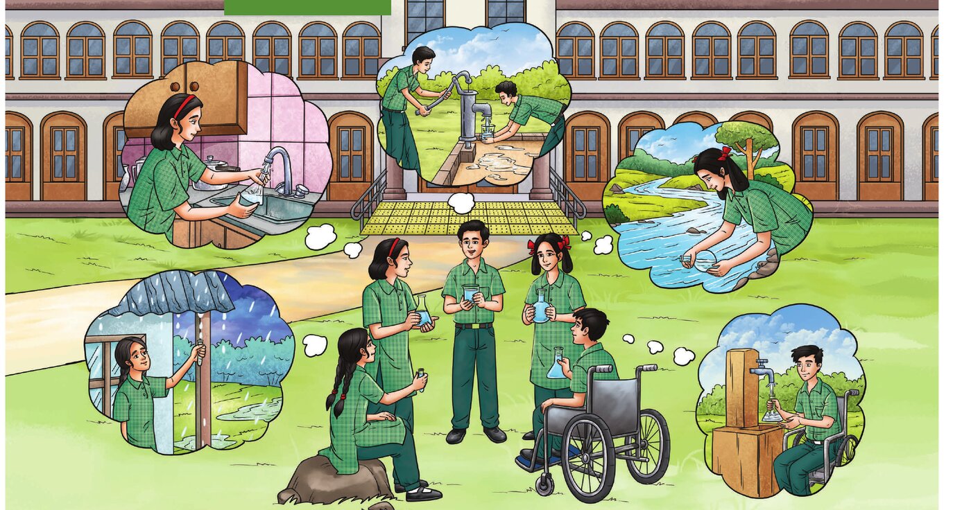 Chapter opener: students collecting water from different sources