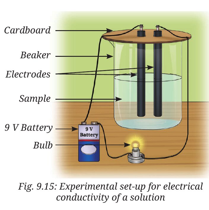 Fig. 9.15: Set-up for testing electrical conductivity of a solution