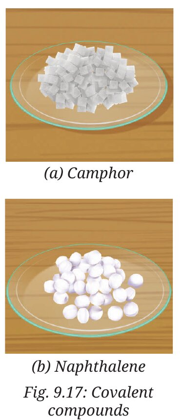 Fig. 9.17: Covalent compounds — camphor and naphthalene