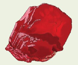 Fig. 9.5: Cinnabar — always about 86.22% mercury and 13.78% sulfur by mass